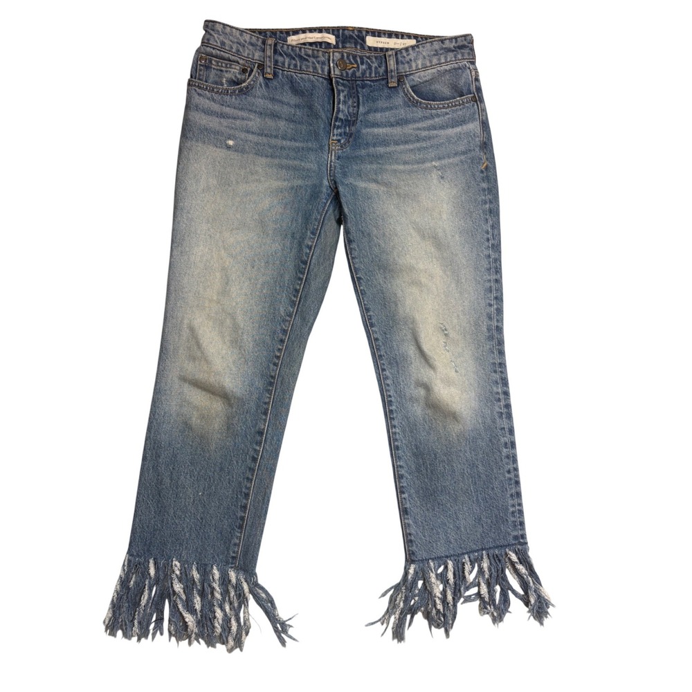 Pilcro and the Letterpress Hyphen Fringe Hem Jeans Blue Denim 27 Anthropologie - Picture 4 of 9
